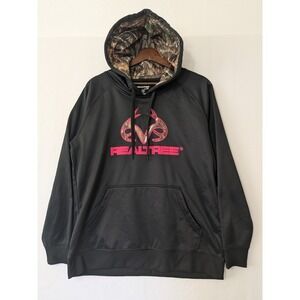 Realtree Black Pink Logo Camo Lined Hoodie Pullover‎ Sweatshirt Women M New
